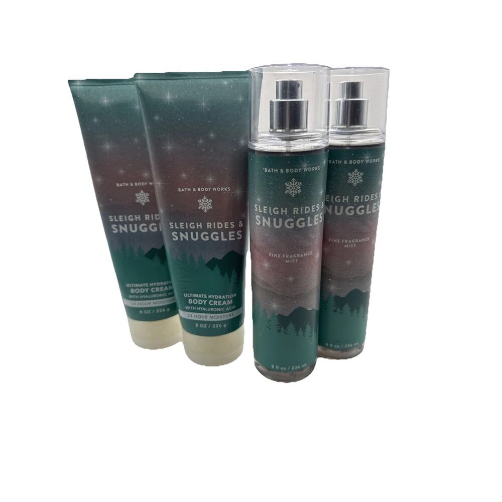 Bath & Body Works Sleigh Rides & Snuggles Fine Fragrance Mist Cream 8 fl. oz X4
